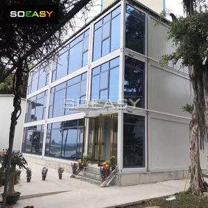 บ้านคอนเทนเนอร์แพ็คแบนกระจกสำนักงานแบบกำหนดเอง 3 ชั้นแบบแยกส่วน